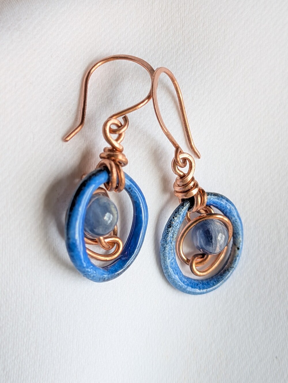 Blue Dream Earrings - Artisan Crafted Copper Wire Wrapped Kyanite Gemstones - Picture 11 of 16